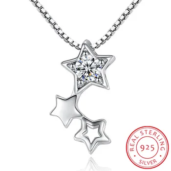 

925 Sterling Silver Dazzling Cubic Zirconia Star Pendant Necklace For Women Choker Wedding Jewelry S-N456