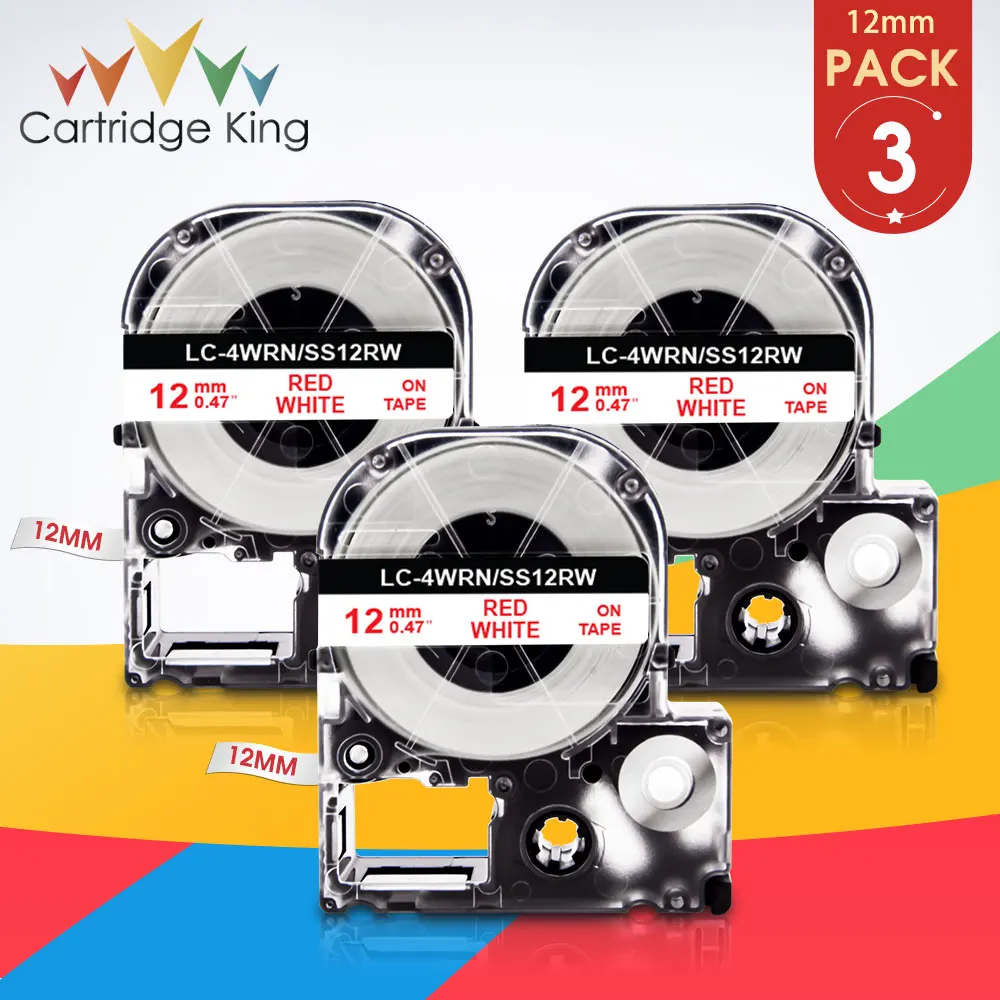 

Лента для этикеток, Красное на белом, 3 шт., 12 мм х 8 м, для Epson SS12RW LK-4WRN, самоклеящаяся лента для принтера, совместимая с Epson Kingjim Maker
