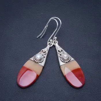 

Natural Royal Imperial Jasper and River Pearl Handmade Unique 925 Sterling Silver Earrings 2" B2858