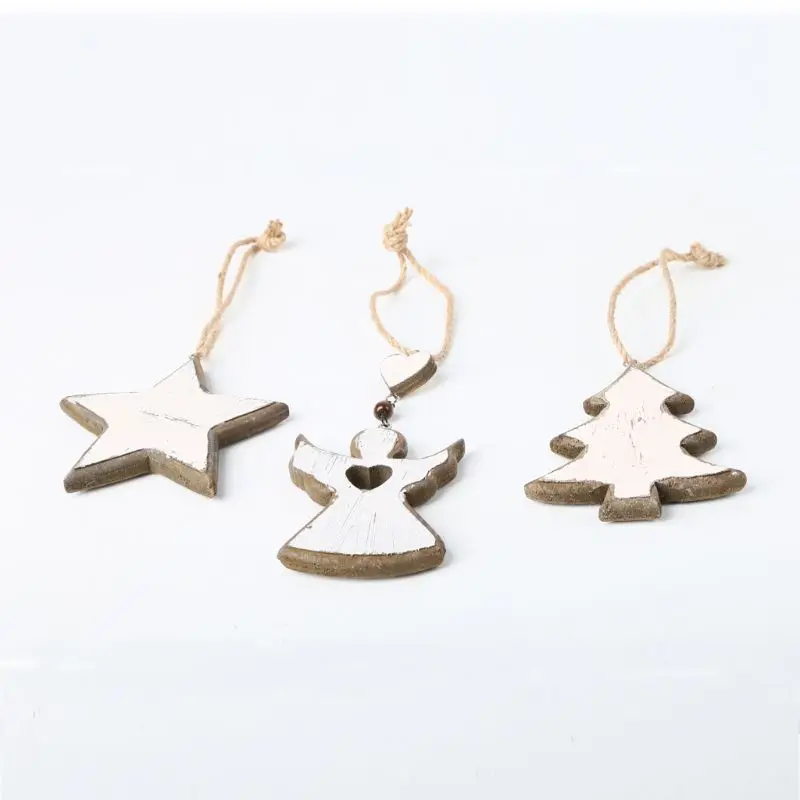 

3pcs/set Angel Star Christmas Tree Wooden Hanging Ornament Holiday Party Decoration DIY Crafts