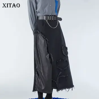 

XITAO High Waist Skirt Fashion New Women Tassel Patchwork Elastic Waist Original Design Raw Edge 2020 Minority Skirt DZL2257