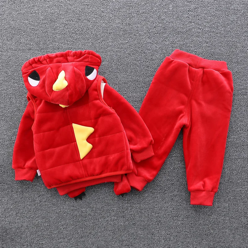 Winter Toddler Infant Clothing Sets Suits For Boys Thick Warm Cartoon Baby Coats Vest Pants 3Pcs/Sets Outfits Childrenl Costume