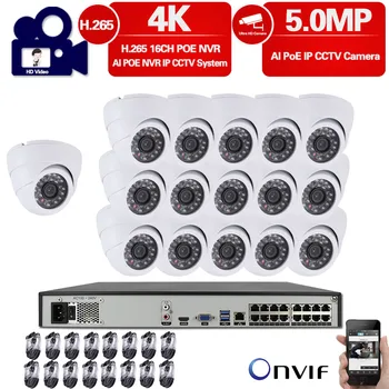 

16CH 4K NVR 5MP Dome POE IP Camera Kit ONVIF Home/Outdoor Security 8/16pcs Waterproof CCTV Vedio Surveillance System Set NVR Kit