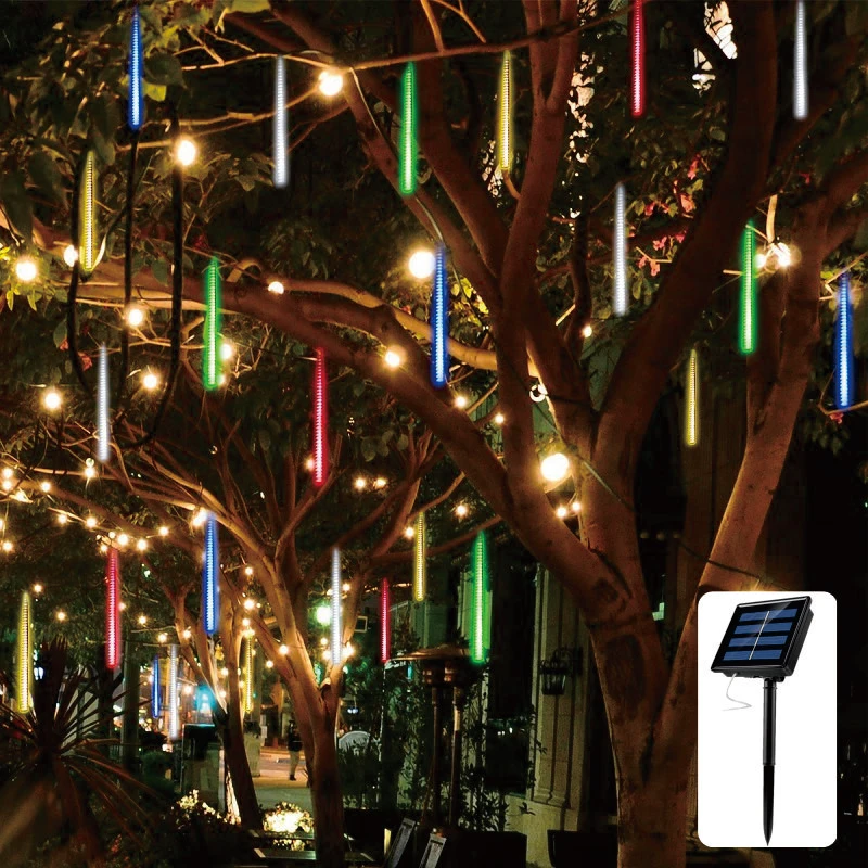 solar lamp outdoor 30cm 8 Tubes Solar Meteor Shower Rain Light String with Timing Dimming Controller for Tree Christmas Wedding Party Decoration small solar lights