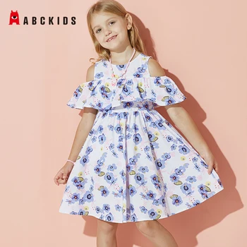 

ABCkids Lovely Little Girls Flower Print Dresses for Girls Kids Wedding Princess Dress 100% Cotton Off-shoulder Child Clothes