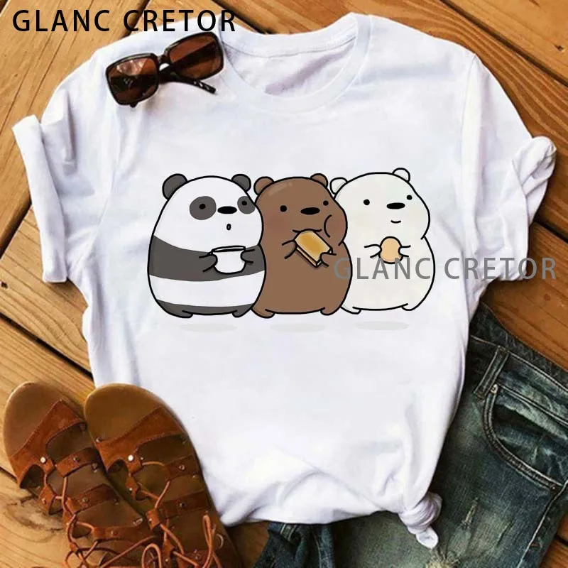 Camiseta de manga corta a la moda para mujer, camisetas para mujer, camisetas con estampado de osos pelados de Navidad, Camisetas estampadas de dibujos animados