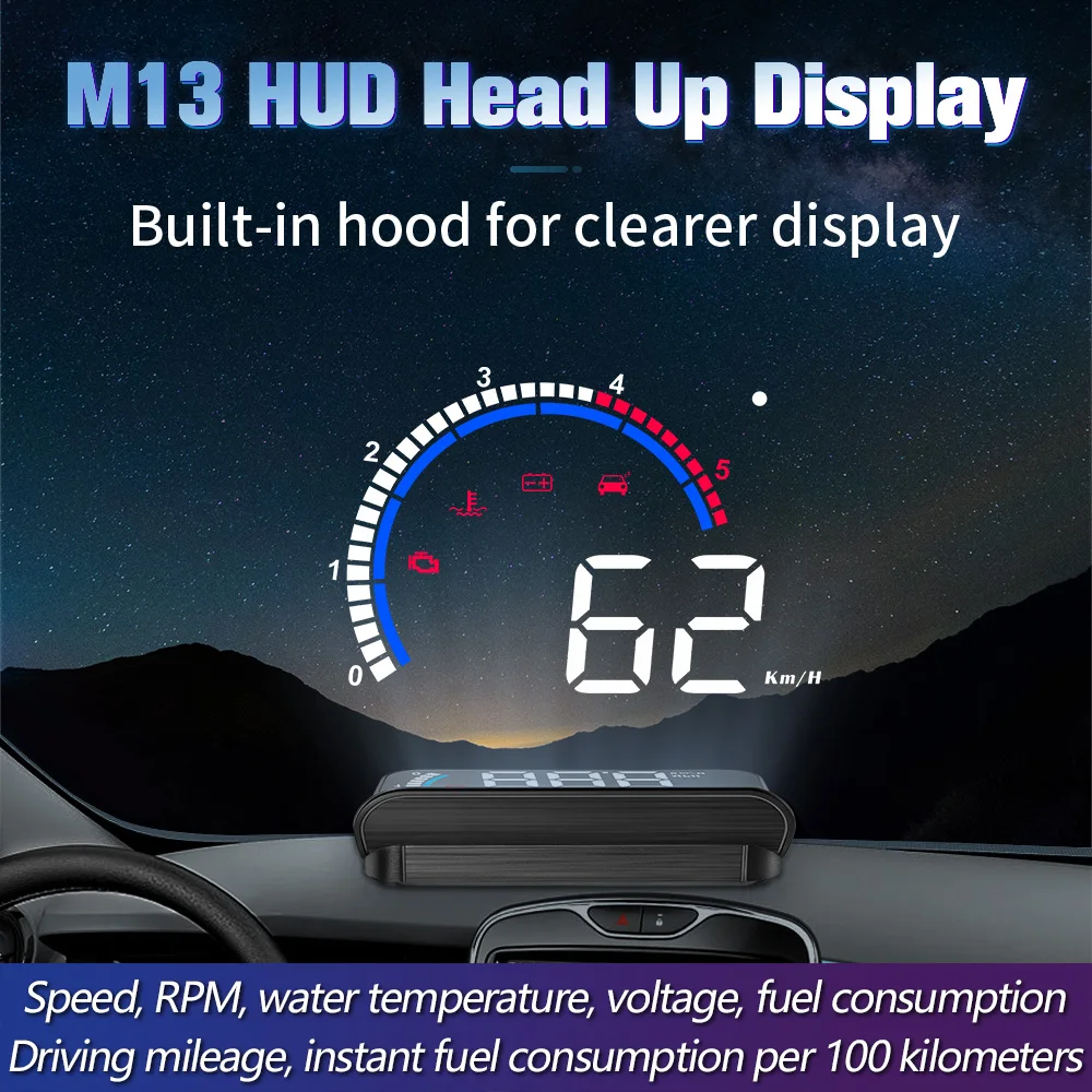 

GEYIREN Car hud M13 obd hud display windshield projector temperature hud display car car electronics Overspeed Warning System #8