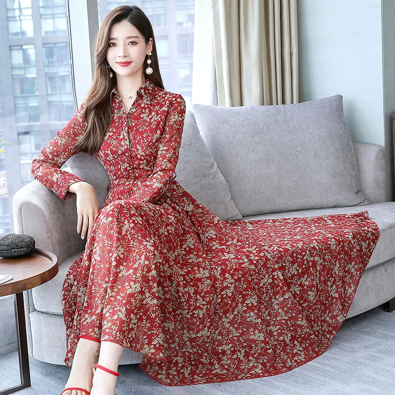 

Chiffon Dress Feminine Elegant 2019 Summer Fashion WOMEN'S Dress Waist Hugging Slimming Significantly Higher Medium-length Dress
