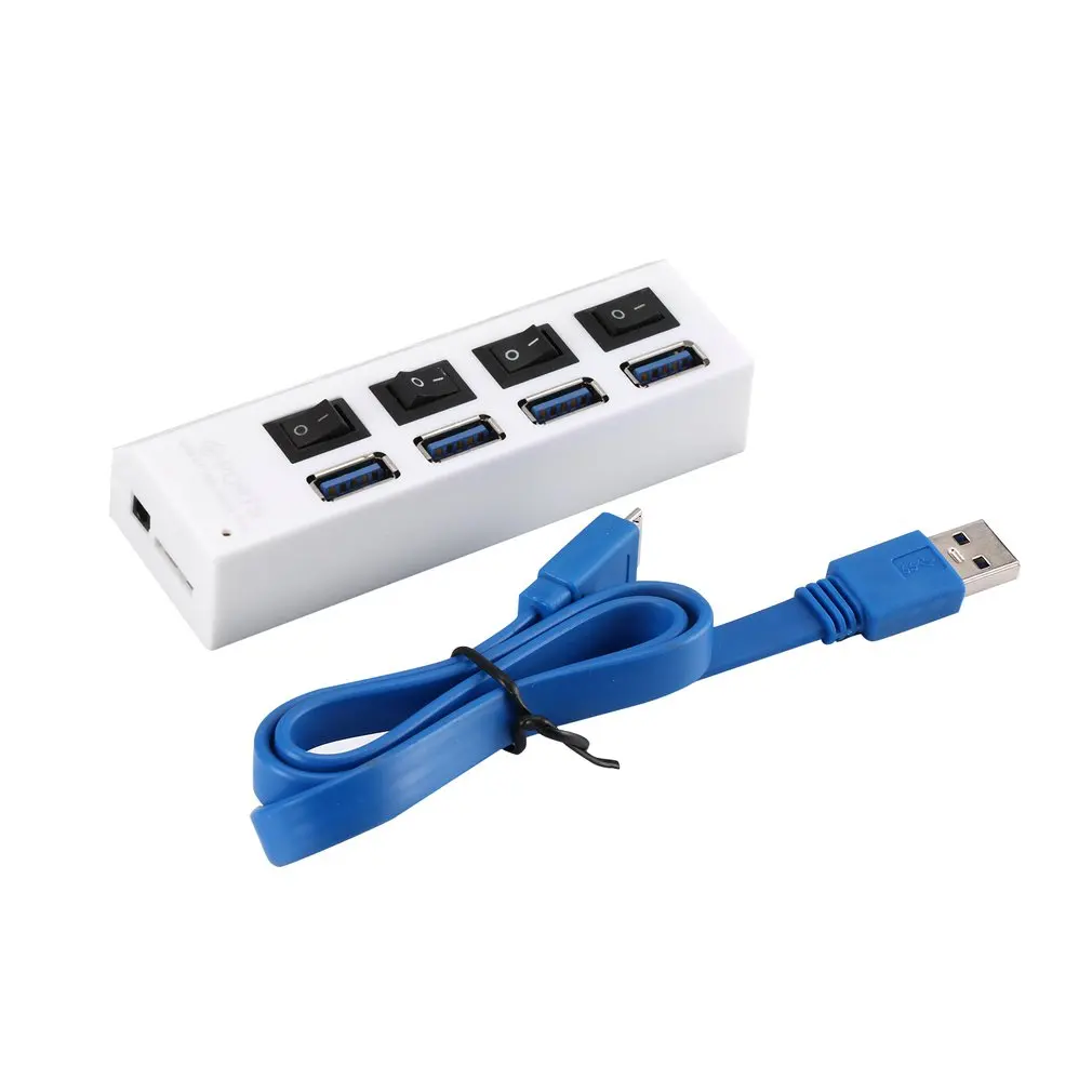 Белый USB 3,0 концентратор 4 порта Супер скорость 5 Гбит/с 4-портовый USB 3,0 концентратор с переключателем ВКЛ/ВЫКЛ для Windows Mac OS Linux PC ноутбук черный - Цвет: Белый