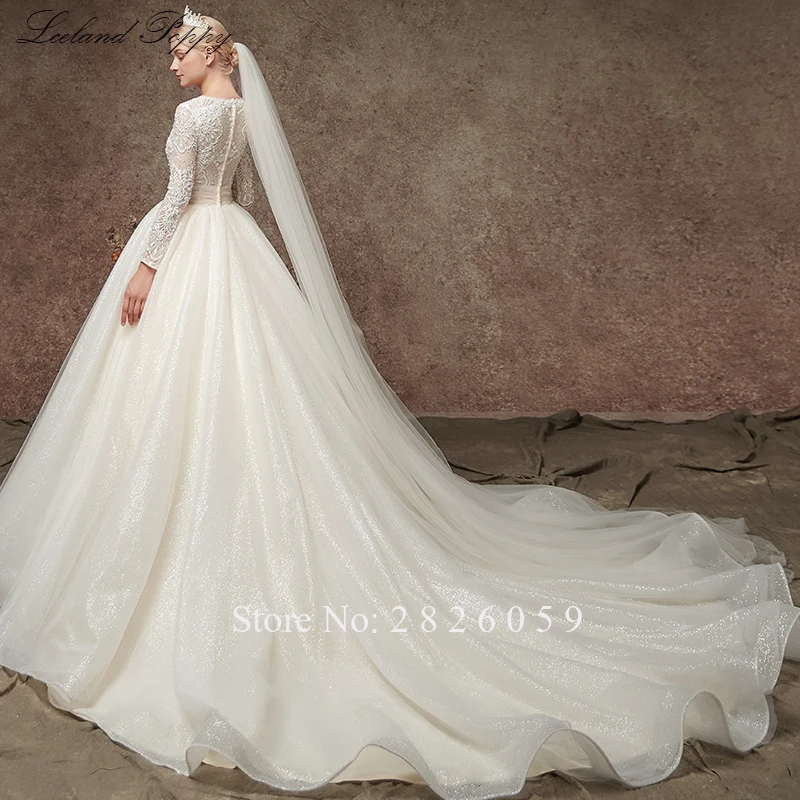 Vestido de Noiva женские блестящие винтажные Свадебные платья трапециевидной формы, кружевные аппликации, v-образный вырез, длинные рукава, длина до пола, свадебные платья