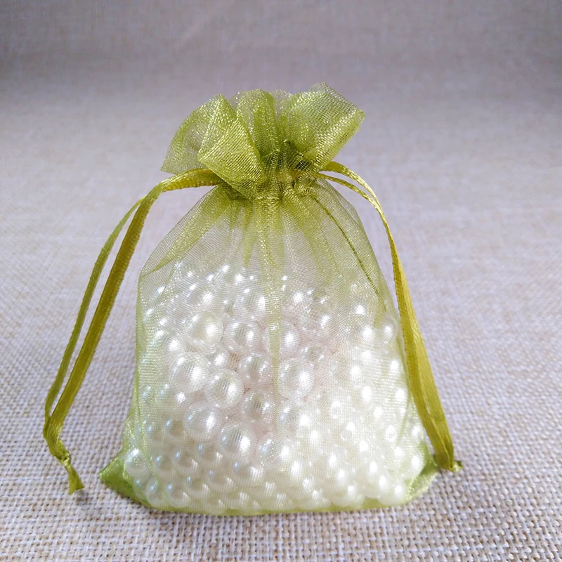 50 шт./лот, 5x7x9, 9x12, 10x15 см, сумки из органзы для упаковки ювелирных изделий, сумки для украшения свадебной вечеринки, сумки для подарков, 24 цвета - Цвет: ArmyGreen