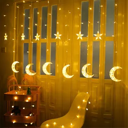 2.5m 138leds Christmas Curtain Lights String 220V EU Plug LED Moon Star Window Lamp for Wedding New Year Home Party Decoration