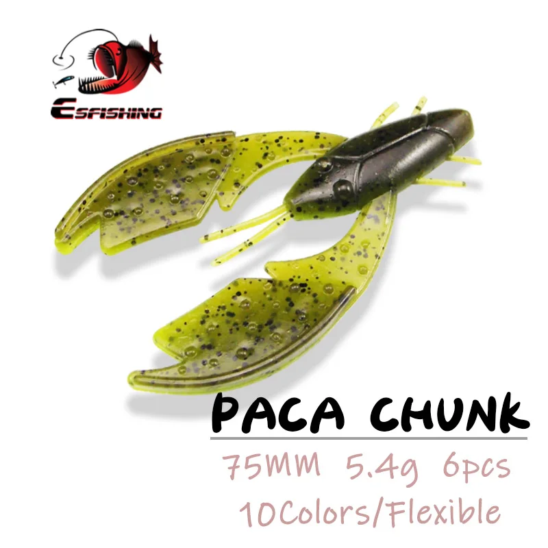 

ESFISHING Fishing Soft Lure PACA Chunk Craw 75mm 5.4g 6pcs Bass Plastics Baits Feeder Ned Pesca Salt Scent with Fish Smell