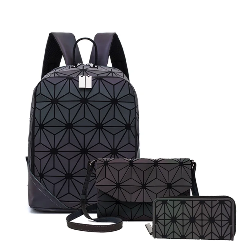 Женский рюкзак светящийся геометрический клетчатый мужской рюкзак для девочек-подростков рюкзак сумка голографический рюкзак школьный рюкзак Mochila sac a do - Цвет: Backpack B 3 pcs C