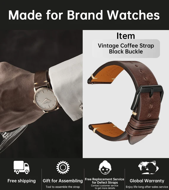 MAIKES Handmade Watchband Butterfly Buckle Vegetable Tanned Cow Leather Made In Italy Quick Release Bracelet Band Watch Strap Coffee B Buckle