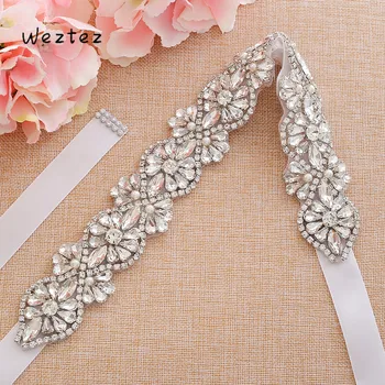 

Silver Big Size Wedding Belt Crystal Flower Bridal Belt Rhinestone Bridal Sash For Wedding Long Dresses A193S