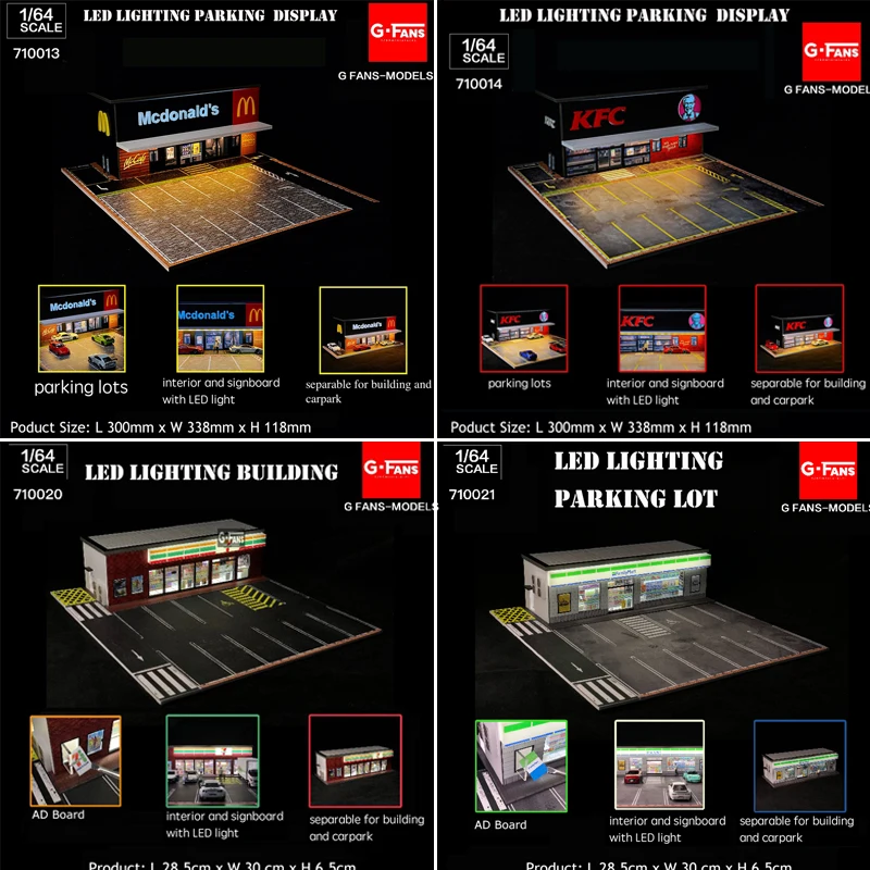 G-FANS Diorama 1:64 LED Lighting Store with Vehicle Parking Lot Display Model Car Collection USB Connector