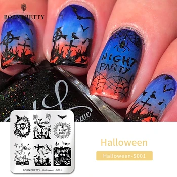 

BORN PRETTY Nail Stamping Plates Round Skull Moth Ghost Image Stainless Steel Nail Stamp Plates Nail Designs Halloween Day R001