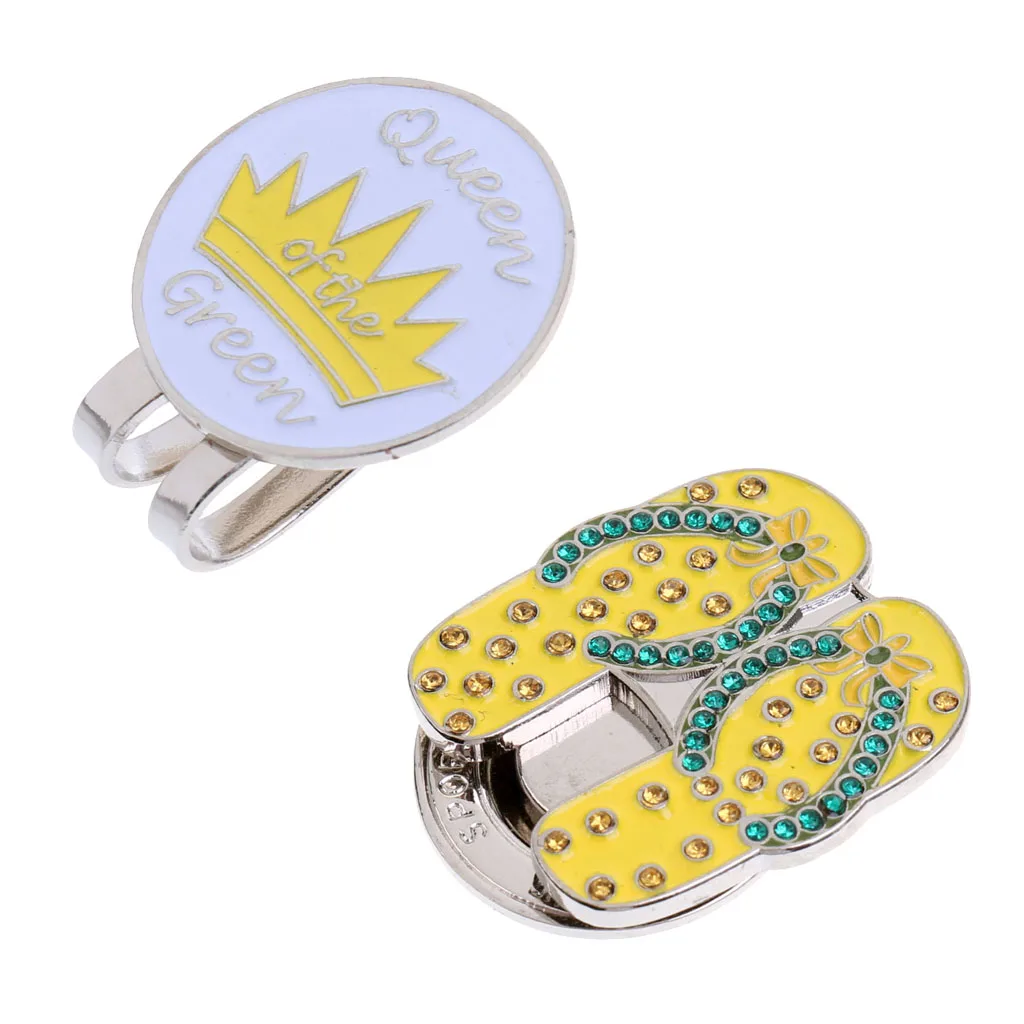 

2 Pieces Shiny Sandals Design Letters Pattern Magnetic Hat Clip Golf Ball Markers Fit for Golf Cap Visor