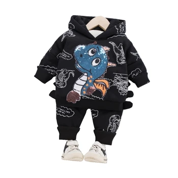 

New Spring Autumn Boys Baby Girls Thicken Cartoon Clothing Kids Hooded Jacket Pants 2Pcs/Sets Children Cotton Casual Tracksuits