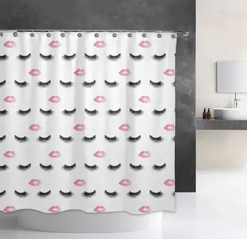 

Shower Curtain with Hooks Durable Waterproof Polyester Bath Curtain- Cute Pink Lips