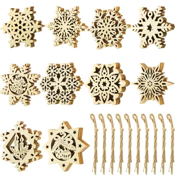 

50 Pieces Unfinished Wood Snowflake Ornaments Christmas Wooden Snowflakes Embellishments Xmas Tree Hanging Decoration with Draws