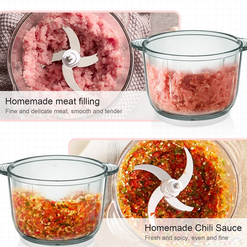 Electric Kitchen Meat Grinder Chopper Shredder Food Chopper Stainless Steel Electric Household Processor Kitchen Tools 2 Cutte