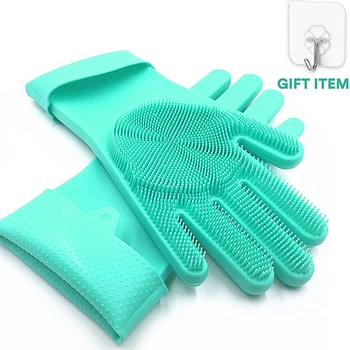 

1 Pair Multifunction Magic Silicone Cleaning Sponge Gloves Dish Silicone Washing Rubber Scrub Gloves For Kitchen Cleaning