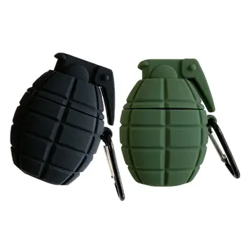 

Unique Unique Grenade Pattern Protective Cover Shockproof Soft Silicone Case Skin with Carabiner for Airpods 1/2 Charging Box