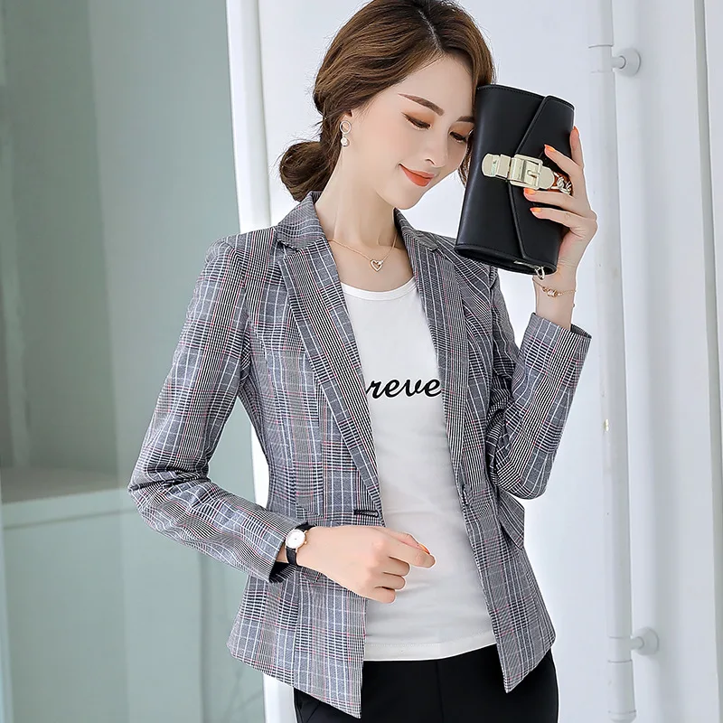 

2019 Autumn New Style Long Sleeve Color Plaid Small Suit Women's Elegant Commuting Short Suit Dress
