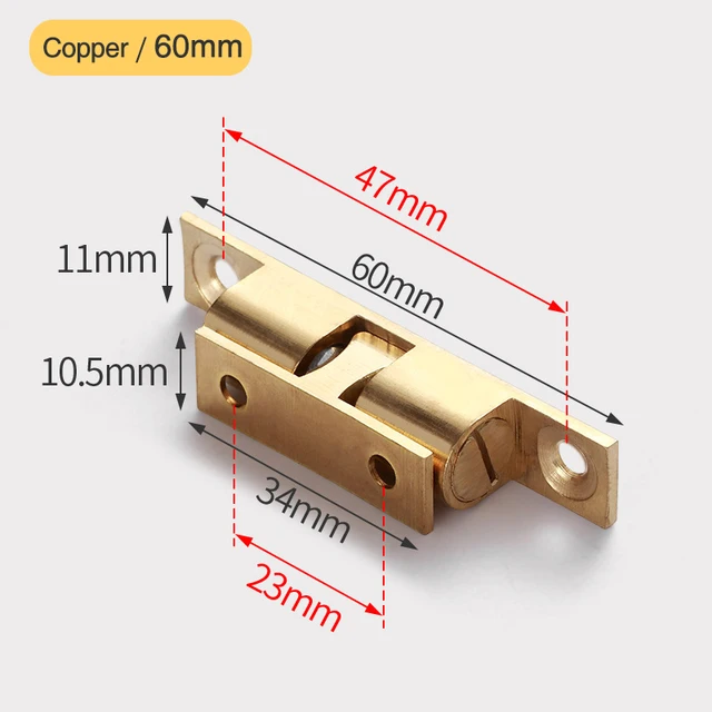 NAIERDI 2PCS Pure Copper Adjustable Cabinet Catches Double Ball Cabinet Closet Latch Clip Door Catches Furniture Fittings Copper 60mm