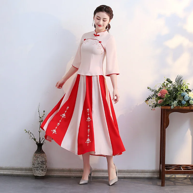 Традиционное китайское свадебное платье Fiesta Qipao платье в китайском стиле Soiree Femme красное Cheongsam платье подружки невесты TS1748