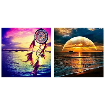 

Full Round Diamond 5D DIY Diamond Painting "Sunset" 30X30cm & Dreamcatcher Full Diamond Diy Diamond Painting