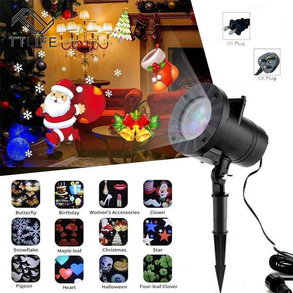 

TTLIFE 2019 Christmas LED Laser Snowflake Projector Shower Light Outdoor Landscape Lamp with 12pcs Xmas Decor Christmas Gifts