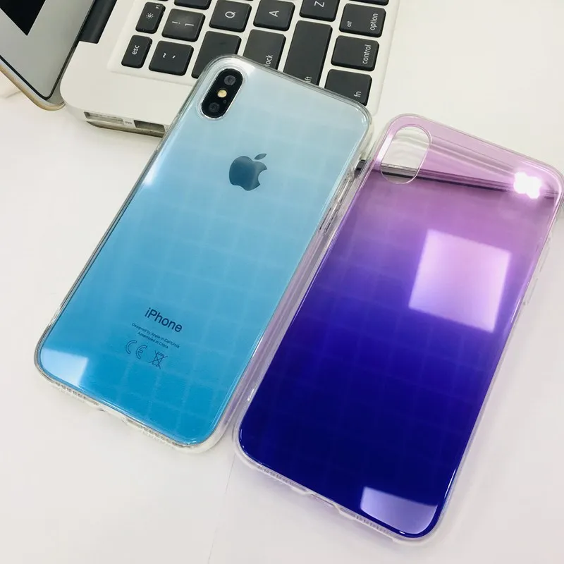 

Colorful Plating Clear Tempered Glass Case For iPhone XS Max XR XS X 7 8 6 6S Plus Gradient Color Aurora Luxury Hard Back Cover