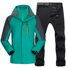 Мужской зимний костюм, куртка, брюки для пешего туризма, лыжного спорта, мужские водонепроницаемые куртки, флисовые теплые разноцветные штаны для рыбалки, треккинга, софтшелл