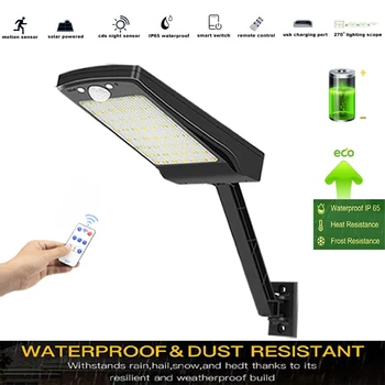 

LED Solar Street Light,900LM 6500K Solar Powered Pole Light, IP65 Waterproof Security Area Night Lighting for