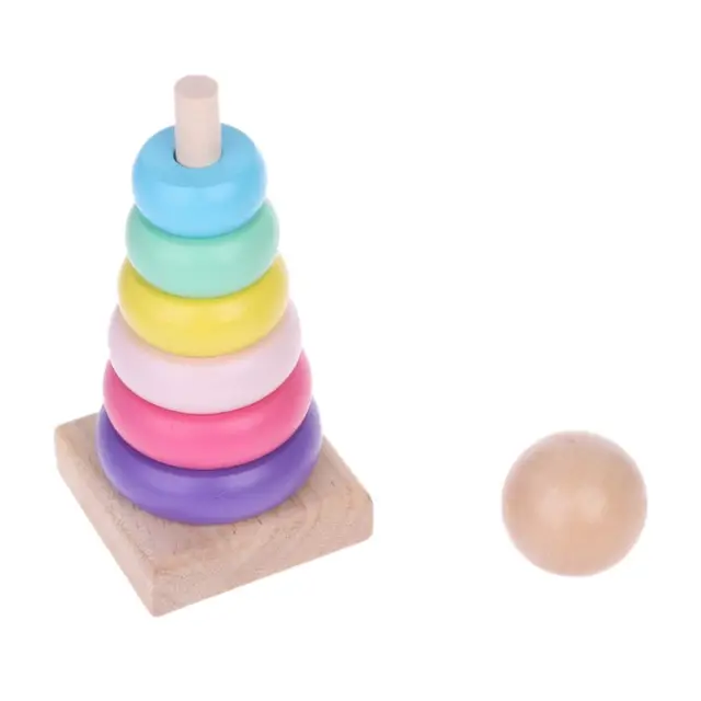 Warm Color Rainbow Stacking Ring Tower Stapelring Blocks Wood Toddler Toy Baby Toys Infant Toys Girl 5