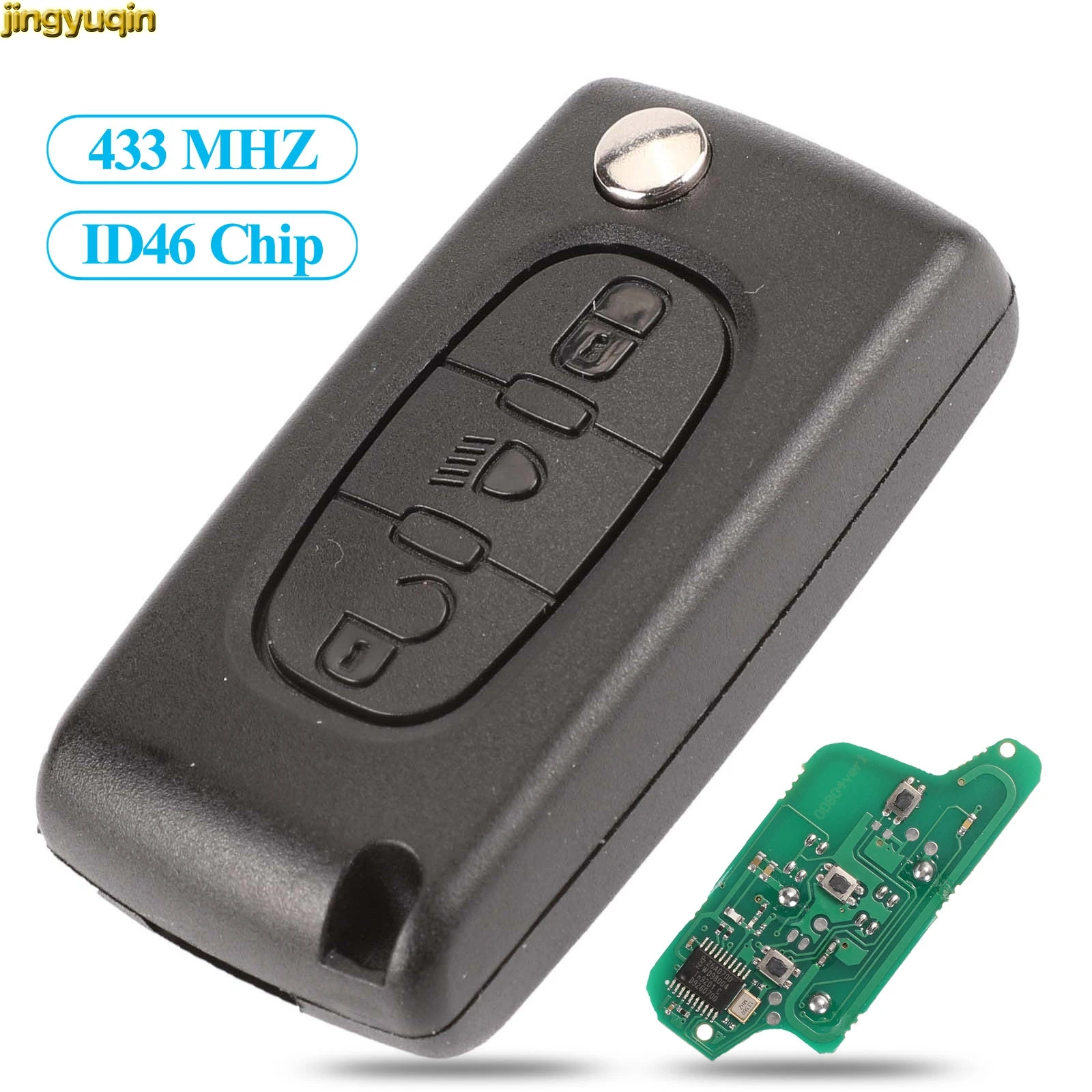 Jingyuqin Remote Flip Car Key ASK/FSK 433MHZ ID46 For Citroen C2 C3 C4 C5 C6 C8 3 Buttons Light VA2/HCA Blade CE0523 CE0536