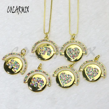 

6 Pcs Round tiny rainbow color zircon Mix shape jewelry pendant necklace Mix color simple style pendant necklace 5664