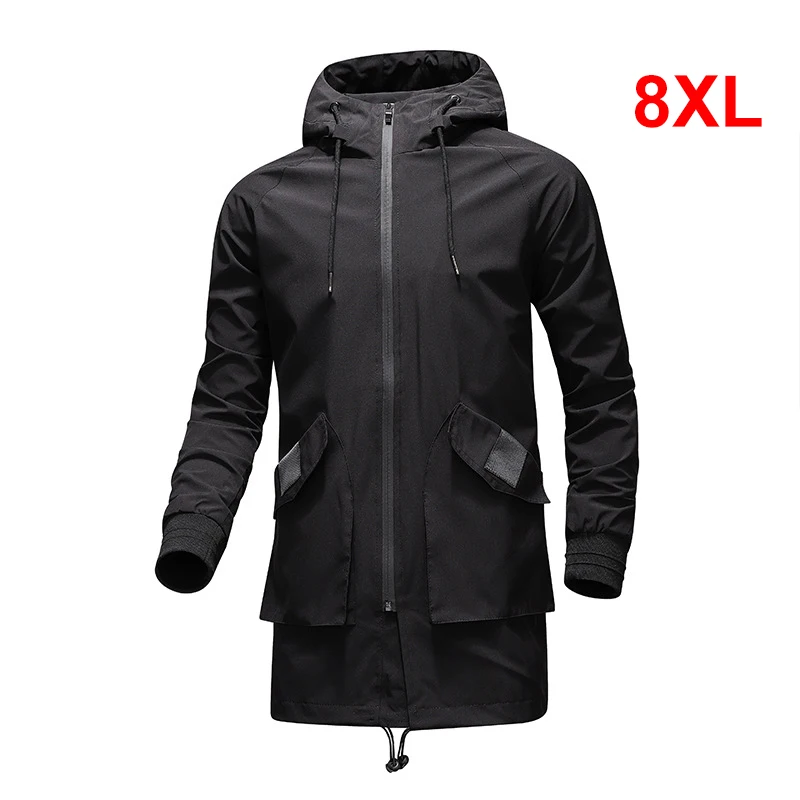 Удлиненные Непродуваемые куртки 8XL большой Размеры мужские черные однотонные