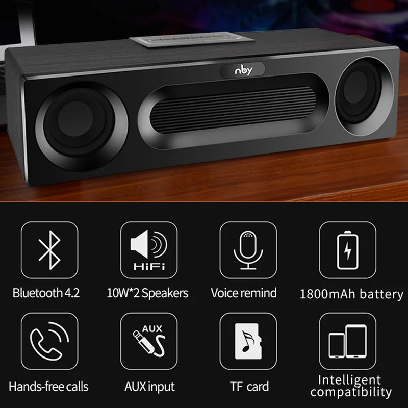 Деревянный Bluetooth динамик высокой мощности 20 Вт Портативная колонка звуковая