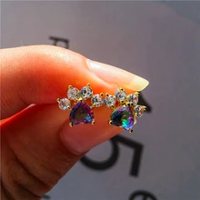 Очаровательные женские серьги-гвоздики с радужным камнем Boho, желтое золото, свадебные серьги милая маленькая собачка, кошачьи лапки, серьги для женщин