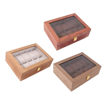

10 Grids Watch Box Jewelry Display Storage Holder Watch Organizer Box Metal Buckle Closure Wristwatch Display Case