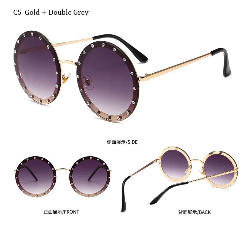 Большие круглые дизайнерские солнцезащитные очки с заклепками, Женские винтажные солнцезащитные очки в металлической оправе с прозрачными линзами, Розовые Желтые синие очки