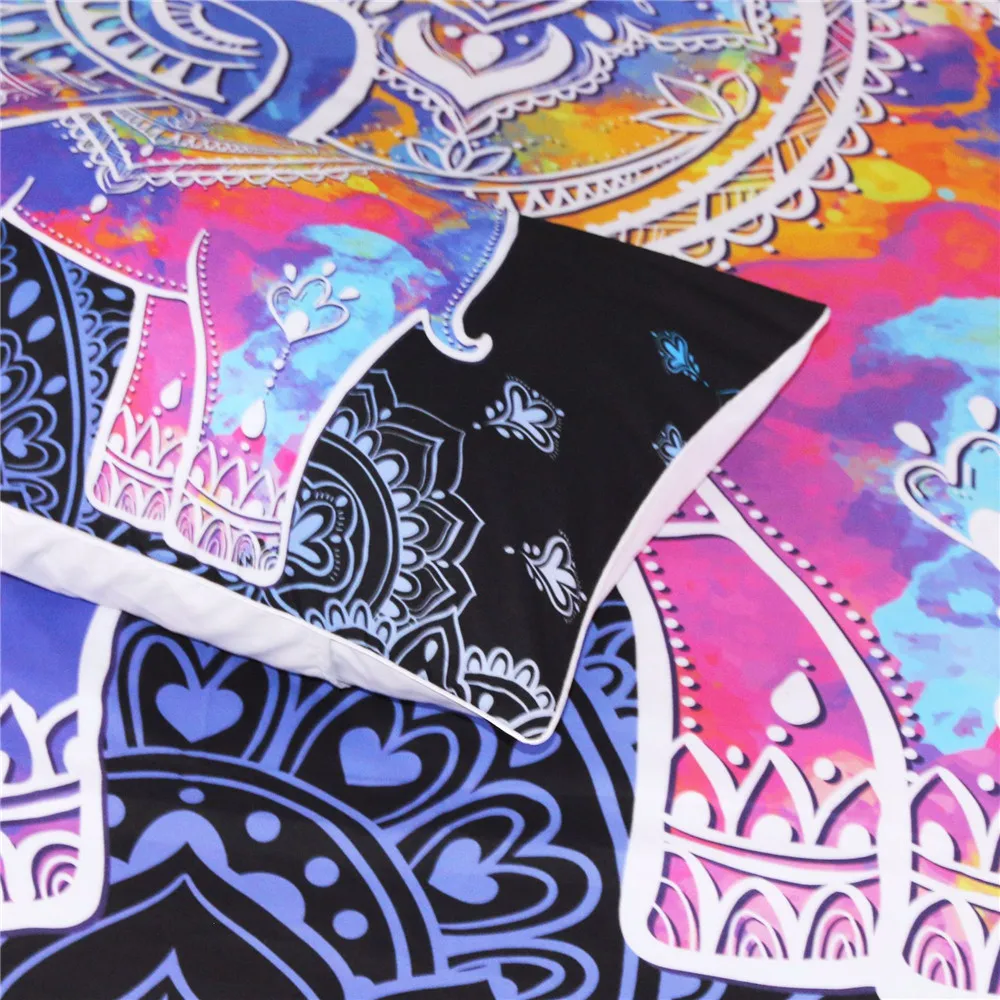 3D Mandala Elephant Print Duvet Cover Set Single Double Queen King Size Bed Linen Boho Quilts Comforter Bedding Sets
