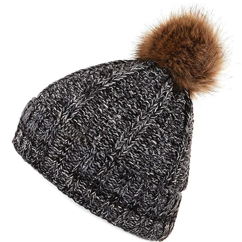 Толстые теплые женские зимние шапки Skullies Beanies, шапка с помпоном, одноцветные, мягкие, удобные, вязанные шапочки, шапка, шапочки, берет