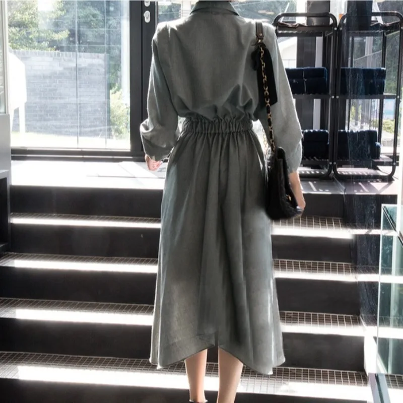 Neploe корейский Chi Темперамент Нерегулярные Макси Vestido Осень Зима тонкая талия Нерегулярные ropa mujer серое платье в стиле ночных женщин 46520