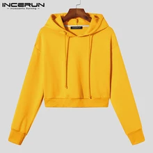 

Men Long Sleeve Hoodies Crop Handsome Well Fitting Stylish Pullovers Tops Male Sexy Leisure Short Long-sleeved Sweatshirts S-5XL