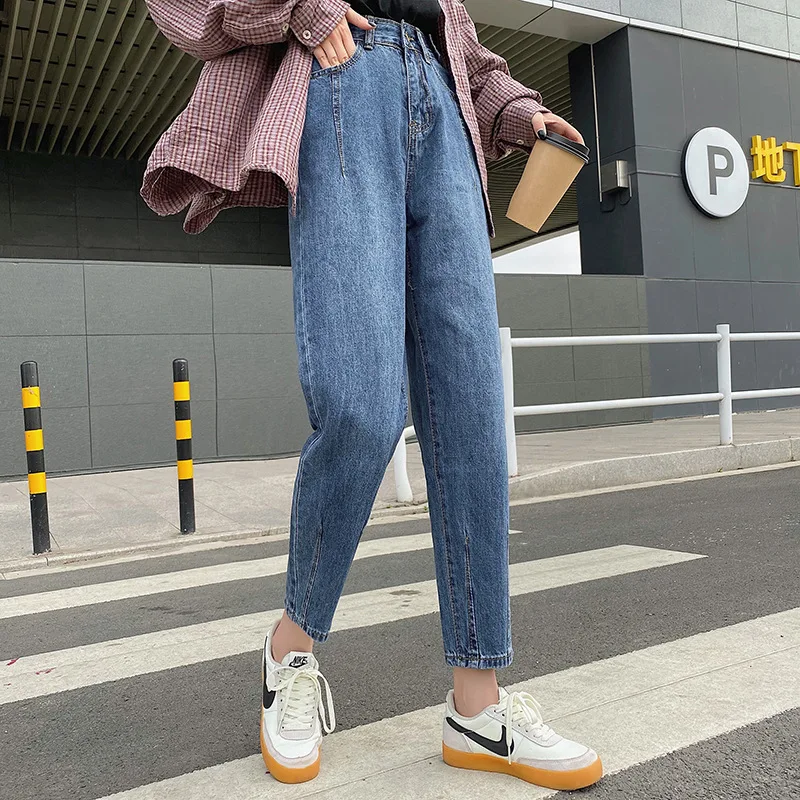 syiwidii high waist jeans woman 2020 new casual fashion skyblue Harem Pants street style women street style Spliced mom jeans